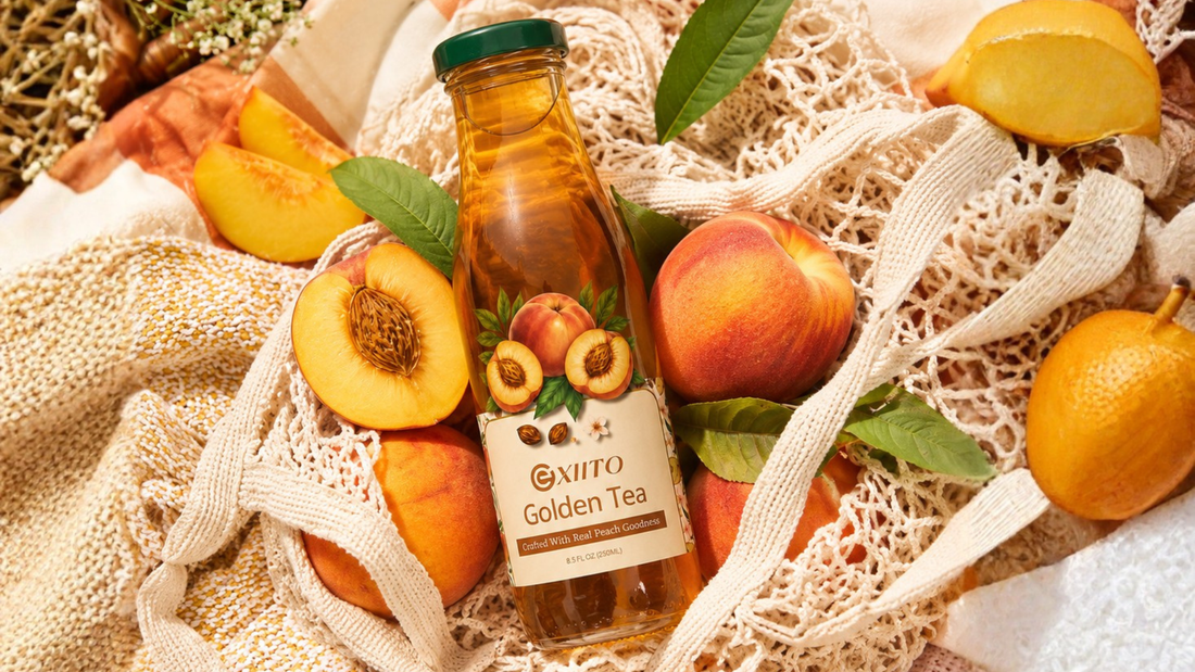 EXIITO Golden Tea peach iced tea with fresh peaches